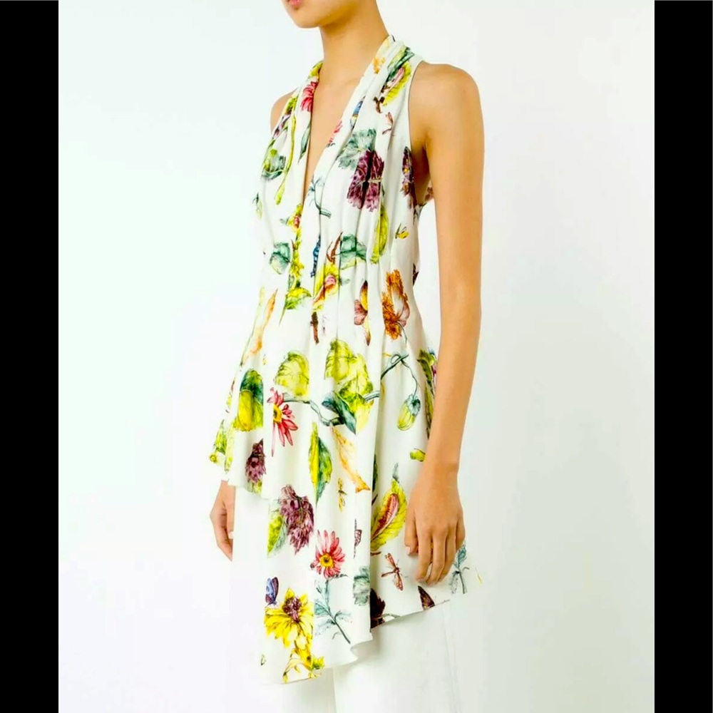 Adam Lippes Crepe Top Floral Print Asymmetrical